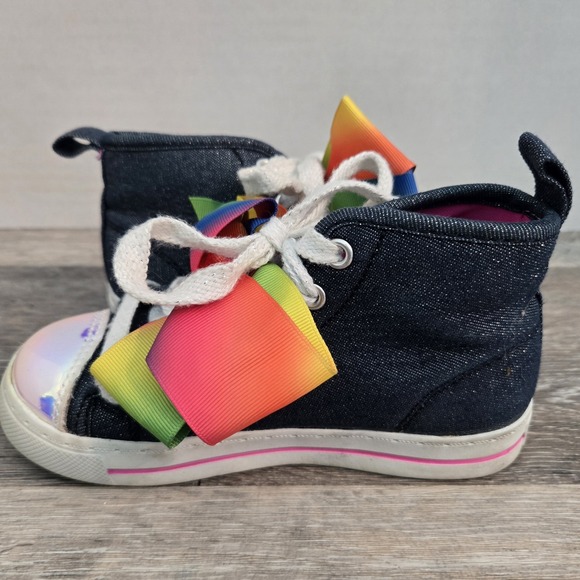 JOJO SIWA Hi-Top Shoes Girls Youth 10 Blue Sneakers Rainbow Bow - Picture 7 of 9